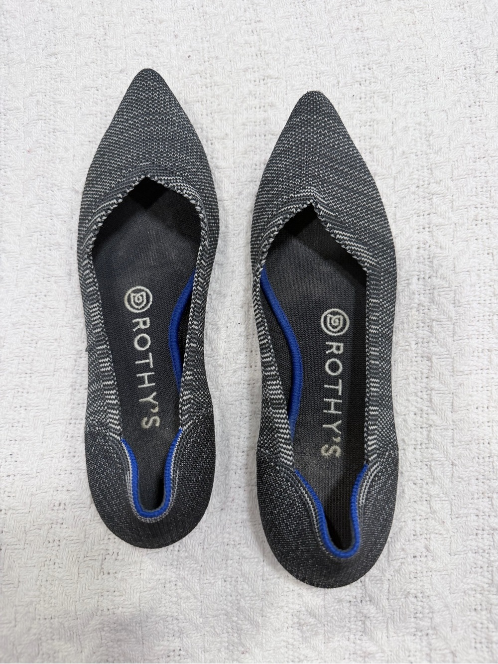 Rothy’s The Point Black & Gray Knit Pointed Toe Flats Size 9